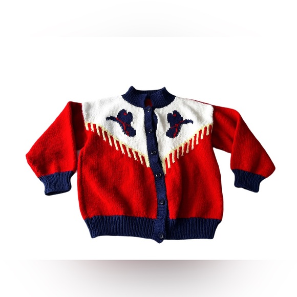 ‼️SOLD‼️ One Of A Kind Knit Handmade Western Cowboy Colour Block‎ Cardigan - Picture 8 of 14